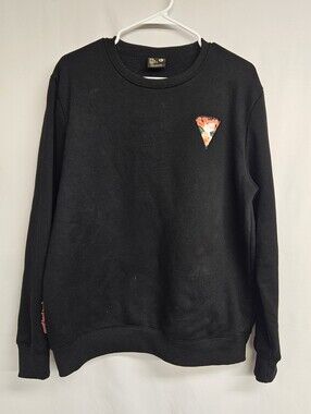 Mr Eatwell Pizza Slice Crew Sweatshirt Long Sleeve Pullover Black Size Large